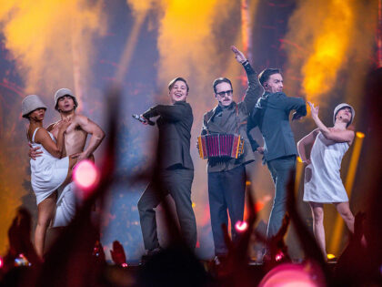 12 May 2025, Switzerland, Basel: KAJ from Sweden with the song "Bara Bada Bastu" on the st