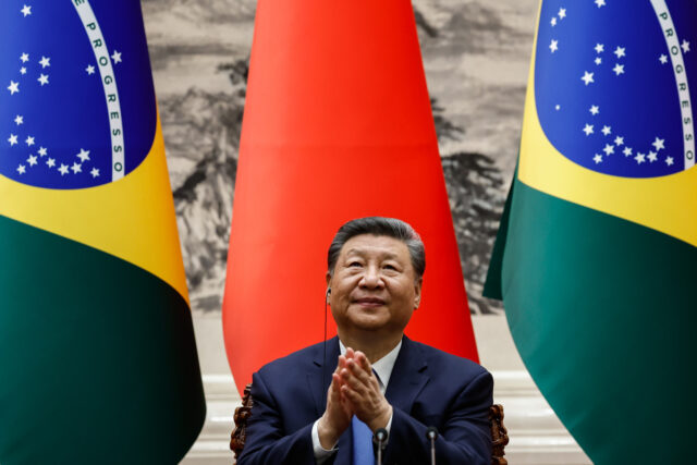 BEIJING, CHINA - MAY 13: Chinese President Xi Jinping applauds after a a joint press confe