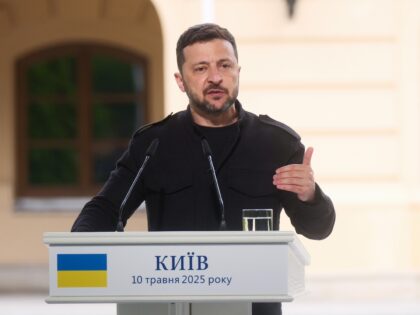KYIV, UKRAINE - MAY 10: President of Ukraine Volodymyr Zelenskyi attends a press conferenc