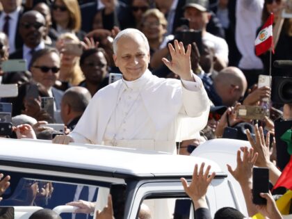 VATICAN CITY, VATICAN, MAY 18: Pope Leo XIV arrives, greets the public before the Mass for