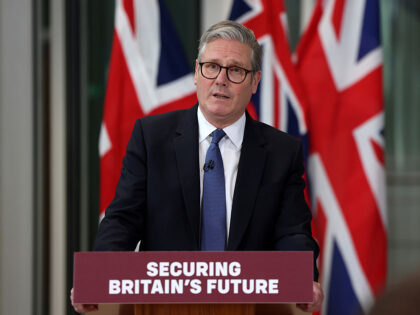 Keir Starmer, UK prime minister, speaks during a news conference at Strategic Command Head