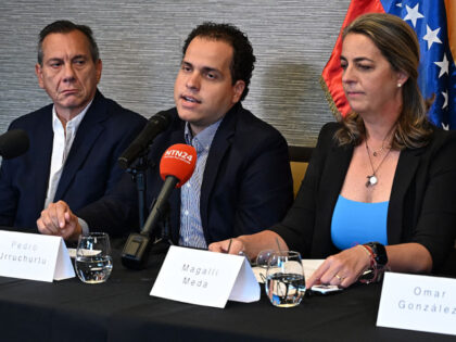 (L-R) Humberto Villalobos, Pedro Urruchurtu and Magallí Meda, five Venezuelan opposition