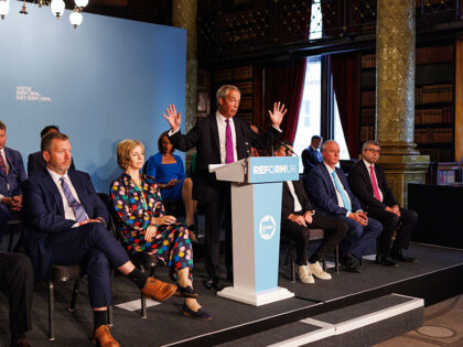 LONDON, ENGLAND - MAY 27: Reform UK Leader Nigel Farage speaks during a press conference o