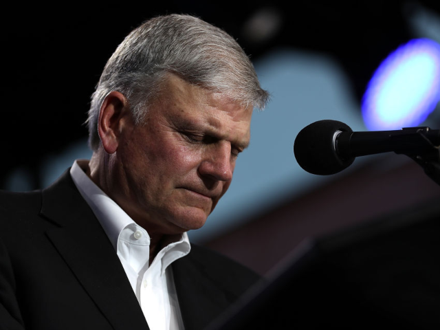 GettyImages-963640400 TURLOCK, CA - MAY 29: Rev. Franklin Graham speaks during Franklin Graham's "Decision Ameri