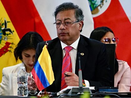 Colombia's President Gustavo Petro gestures during the IX Latin American and Caribbean Sta