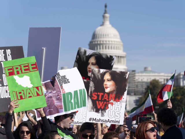 FILE - Demonstrators rally at the National Mall to protest against the Iranian regime, in