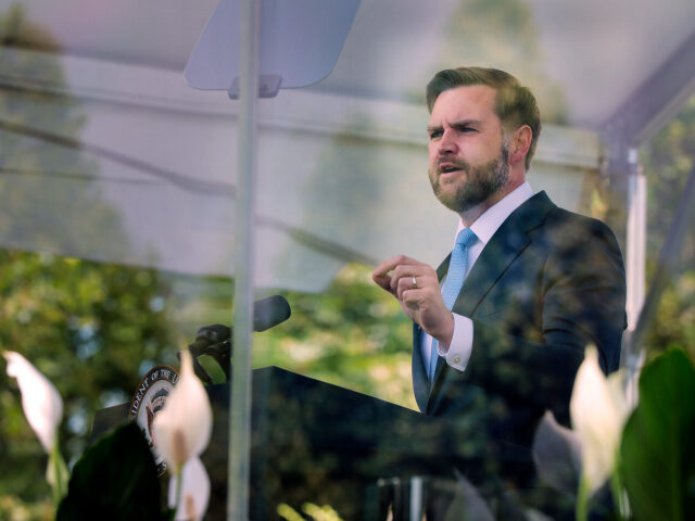 WASHINGTON, DC - MAY 15: U.S. Vice President JD Vance delivers the keynote address at the