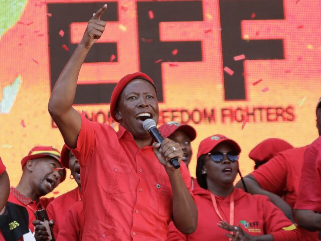 FILE - Leader of the Economic Freedom Fighters (EFF) party, Julius Malema, centre, with pa