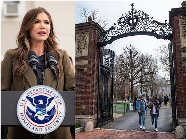 Kristi Noem, Harvard Yard Department of Homeland Security (DHS) Secretary Kristi Noem holds a press conference in Sp
