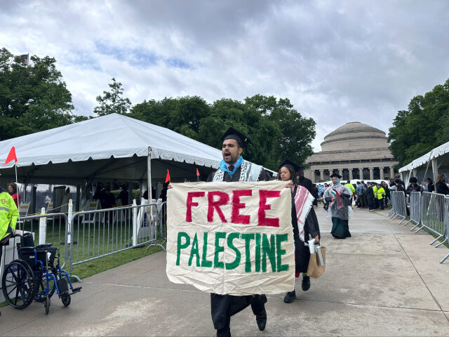 Pro-Palestian graduates leave an outdoor commencement at Massachusetts Institute of Techno