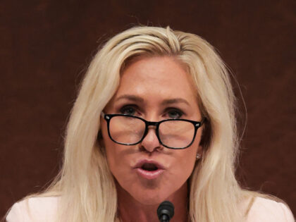 U.S. Rep. Marjorie Taylor Greene (R-GA) speaks during the hearing on “Unfair Play: Keepi