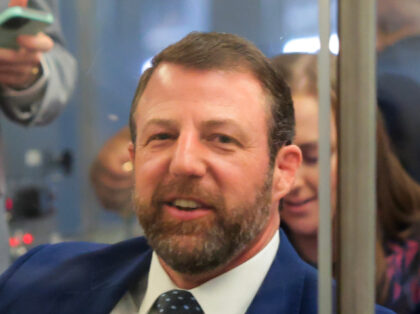 U.S. Sen. Markwayne Mullin (R-OK) rides the Senate Subway with his wife, Christie Mullin b