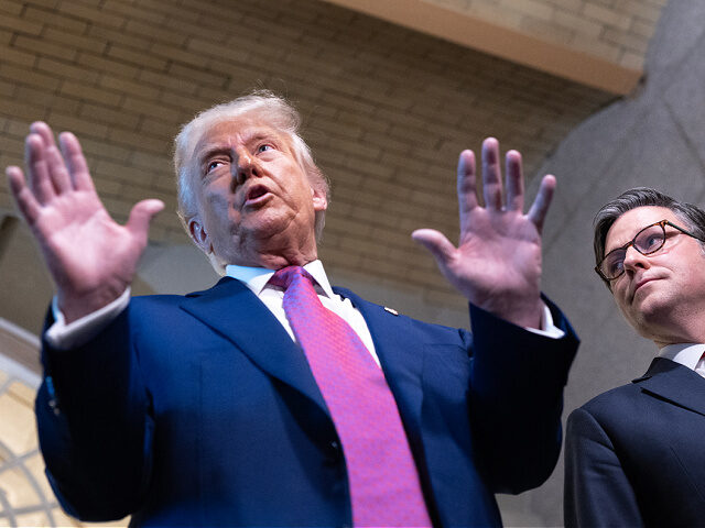 May20-25-President-Donald-Trump-Speaker-Mike-Johnson-getty WASHINGTON, DC - MAY 20: President Donald Trump and House Speaker Mike Johnson (R-LA) spea