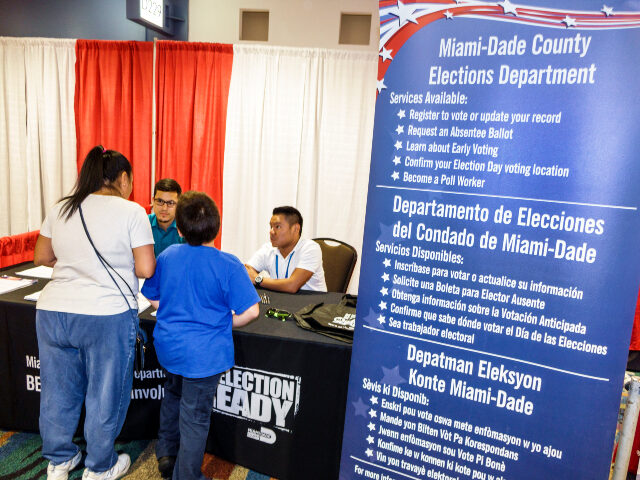 Miami-Dade County voter registration Miami-Dade County Elections Department, voter registration sign at the International Auto