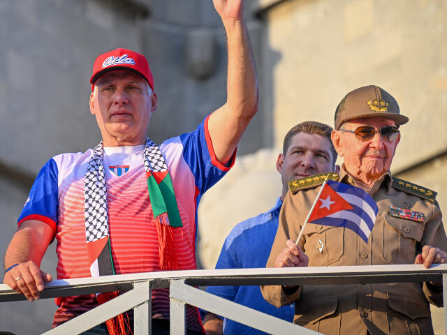 Miguel Diaz-Canel and Raul Castro Cuba's President and First Secretary Miguel Diaz-Canel (C) and former President Raul