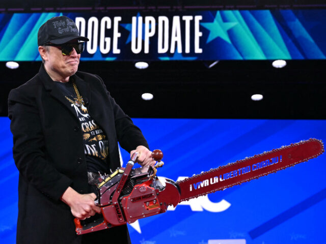 Musk wth Chainsaw Elon Musk holds a chainsaw reading