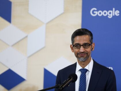 Sundar Pichai of Google at the mic