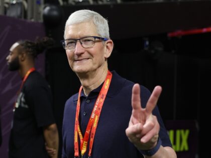 Tim Apple flashes the V for Victory