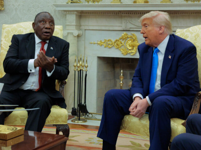 Trump and Ramaphosa U.S. President Donald Trump and South Africa President Cyril Ramaphosa debate during a pre