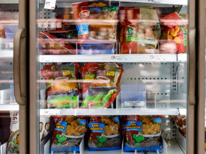 Tyson Foods frozen chicken products sit in refrigerated section of a Target on August 08,