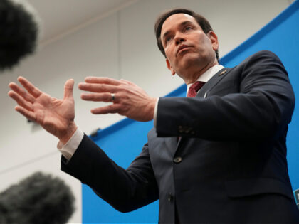 U.S. Secretary of State Marco Rubio talks to the reporters at NATO Headquarters in Brussel
