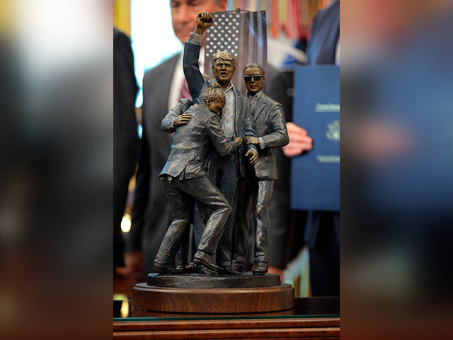Sculpture of Iconic Moment During Butler, PA, Trump Assassination Attempt Displayed in Oval Office