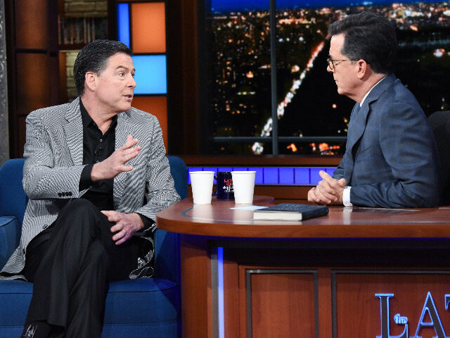jamescomeycolbert NEW YORK - APRIL 17: The Late Show with Stephen Colbert guest James Comey during Tuesday's