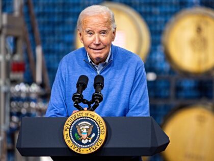 US President Joe Biden speaks during an event at Earth Rider Brewery in Superior, Wisconsi