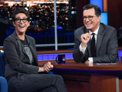 NEW YORK - OCTOBER 1: The Late Show with Stephen Colbert and guest Rachel Maddow during Tu