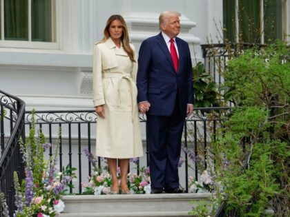 President Donald Trump and first lady Melania Trump arrive for the White House Easter Egg