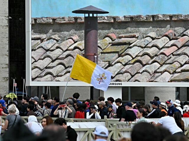 papal conclave A person walks with a Vatican's flag in St Peter's square on the second day of the conclav