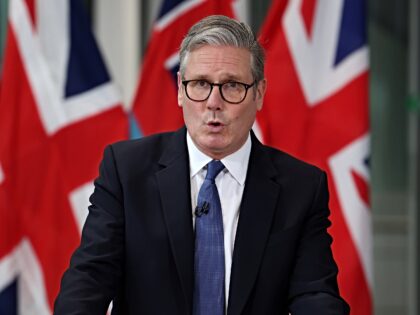 Keir Starmer, UK prime minister, speaks during a news conference at Strategic Command Head