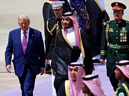RIYADH, SAUDI ARABIA - MAY 13: U.S. President Donald Trump is greeted by Saudi Crown Princ