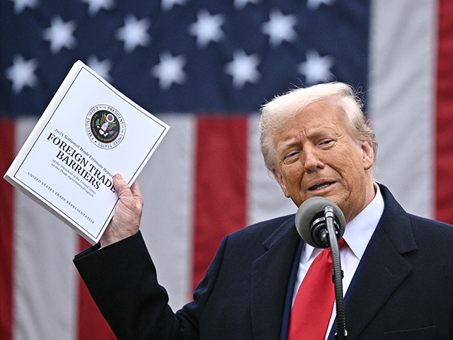 trump-tariffs-getty TOPSHOT - US President Donald Trump delivers remarks on reciprocal tariffs during an event