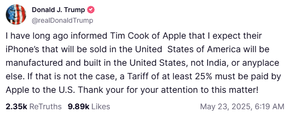 Donald Trump warns Apple of tariffs