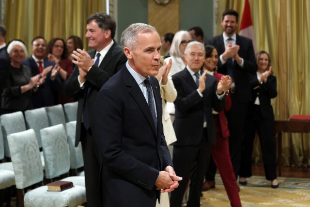 Canadian Prime Minister Mark Carney at a swearing-in ceremony for his new government