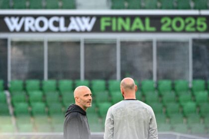 Chelsea manager Enzo Maresca (left) oversees a training session in Wroclaw on the eve of t