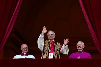 Chicago-born Robert Francis Prevost (centre) was on Thursday elected by fellow cardinals t