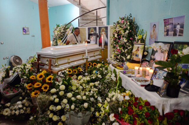 The coffin of Mexican naval cadet America Yamileth Sanchez at her home in Xalapa, Veracruz