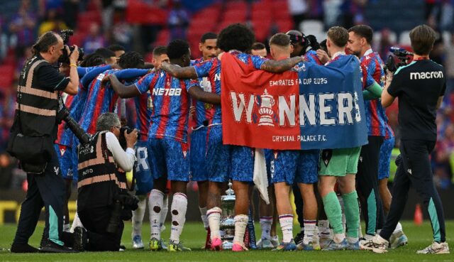 Crystal Palace players celebrate winning the FA Cup