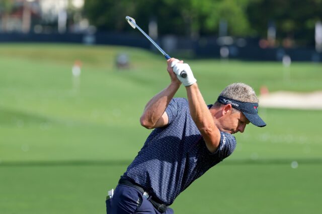Europe Ryder Cup captain Luke Donald of England practices ahead of the 107th PGA Champions