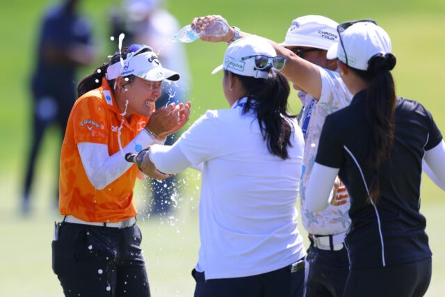 Jeeno Thitikul of Thailand celebrates after winning the Americas Open