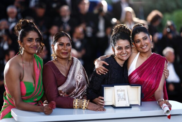 (L-R) Kani Kusruti, Chhaya Kadam, Payal Kapadia and Divya Prabha at the Cannes Film Festiv