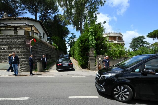 Members of Iran's delegation arrive at the Omani embassy in Rome for the talks