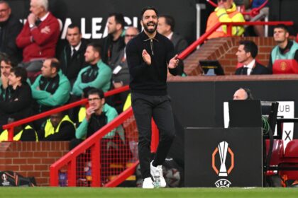 Ruben Amorim (C) already has his eye on the Europa League final at the end of the month