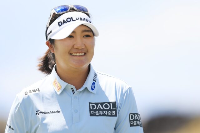 Ryu Hae-ran of South Korea reacts after completing a nine-under par round for the first-ro