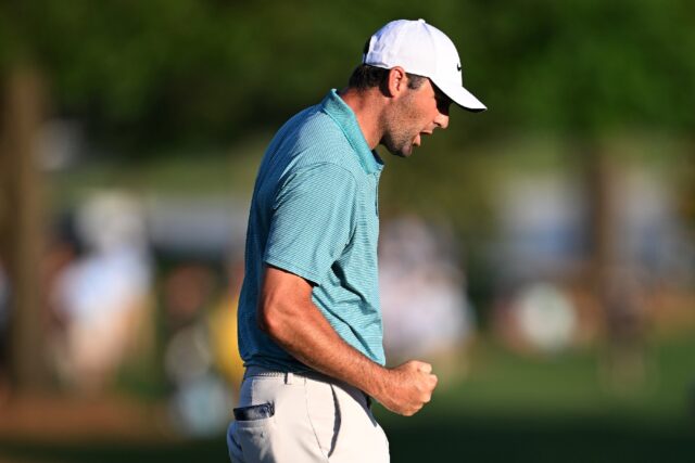 World number one Scottie Scheffler of the United States led by three strokes as he teed of