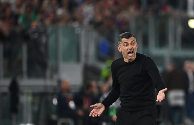 Sergio Conceicao urges on his AC Milan team as they lost the Italian Cup final to Bologna