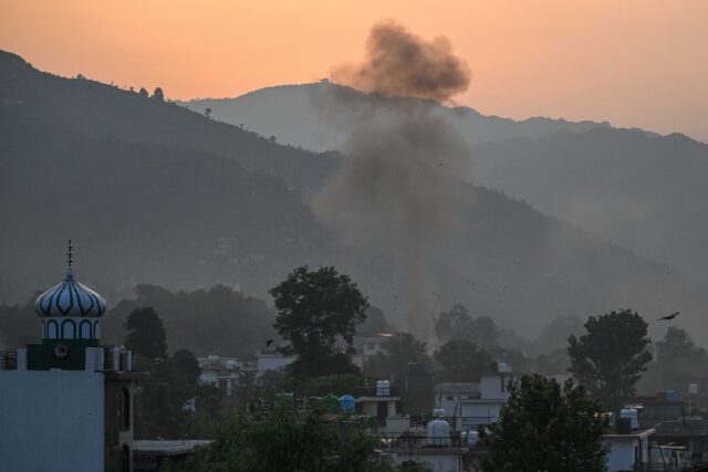 Smoke rises in the main town of Poonch, in India on May 7, 2025
