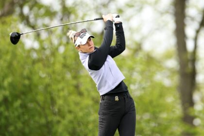 Top-ranked Nelly Korda of the United States hits a tee shot during a practice round at Eri